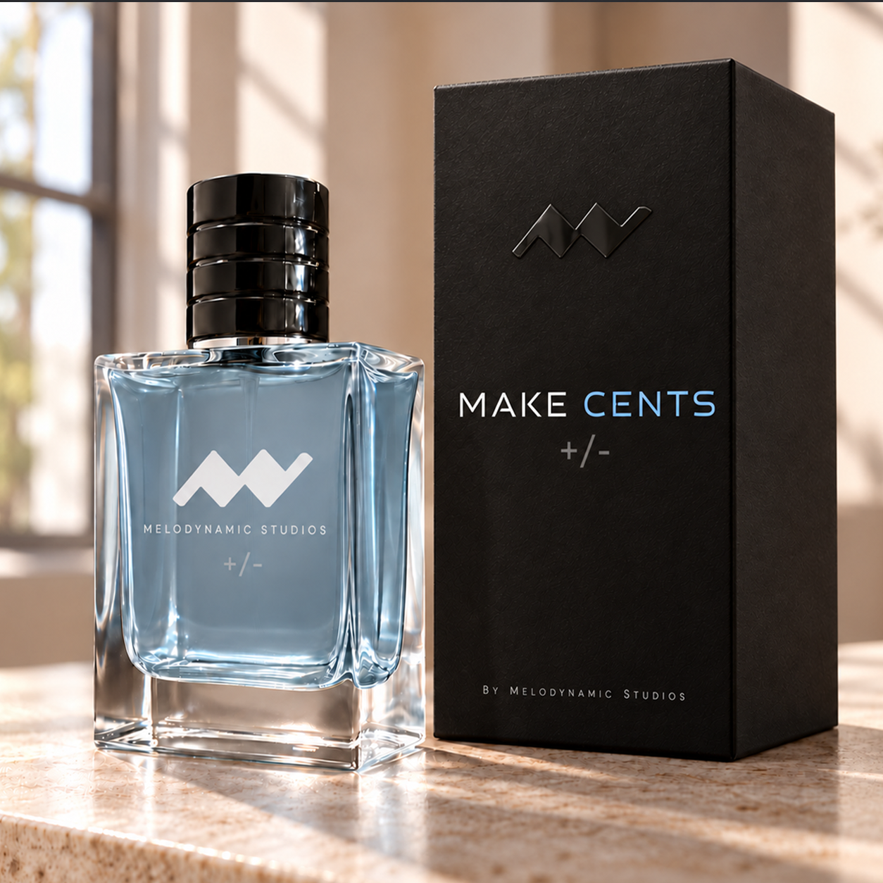 Make Cents cologne and black box by Melodynamic Studios
