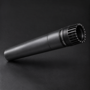 Graphite microphone-shaped flashlight with dark slotted head and Melodynamic Studios branding